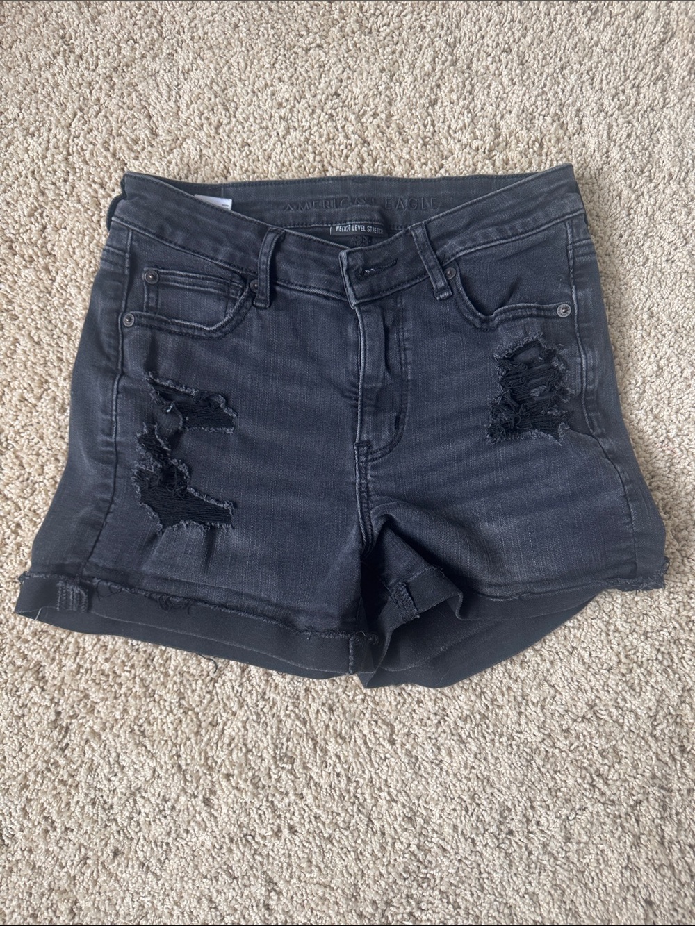 American Eagle Outfitters Black Distressed Denim Shorts